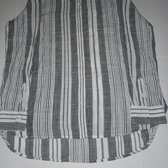 CALVIN KLEIN WOMEN'S COTTON SHEER STRIPED ROUND NECK BUTTON UP SHIRT - Picture 3 of 13